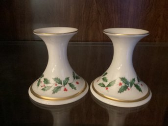 Pair Of Lenox Holiday Candle Sticks