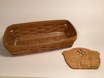 Longaberger Basket With Wood Divider & Basket Protector 14.5