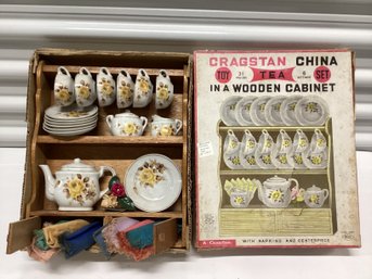 1950s Cragstan Toy China Tea Set In Wooden Cabinet With Original Box.