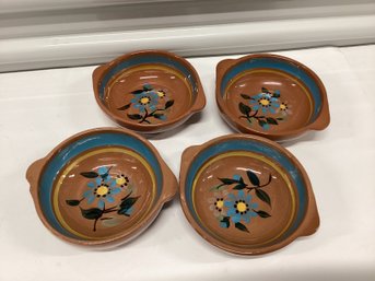 Set Of 4 Stangl Red Stoneware Hand Painted Morning Blue Bowls