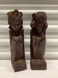 Hand Carved From Bali Man & Woman Bookends