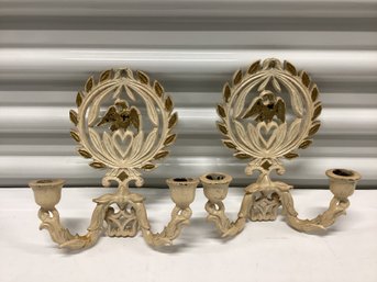 Pair Of Cast Iron Eagle Candle Wall Sconces