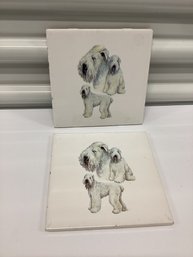 Pair Of Vintage Wheaten Terrier Tile Trivets