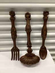 1970 Three Piece Ceramic Spoon & Fork Wall Set