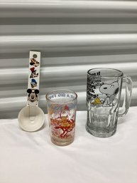 Vintage Snoopy & Warner Bros Glasses & Walt Disney Ice Cream Scoop