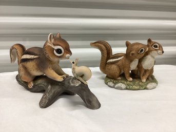 Vintage Porcelain Chipmunk Statues