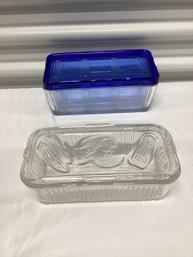 Federal Glass & Blue Lidded Refrigerator Dishes