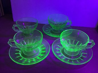 Uranium Glass Cups & Saucers