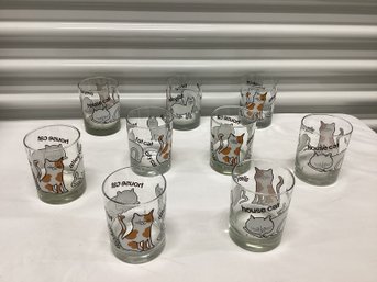 Adorable Set Of 9 Cat High Ball Glasses