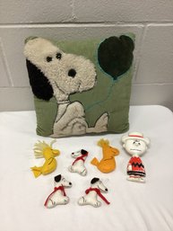 Vintage Charlie Brown Brush, Snoopy Pillow & Small Stuffed Ornaments