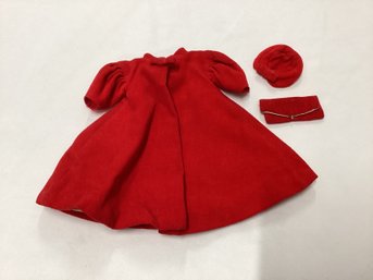 1960s Barbie Red Flare Velveteen Swing Coat With Matching Hat & Clutch