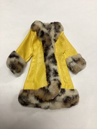 1970 Barbie Mod Yellow Leather Leopard Fur Trimmed Coat