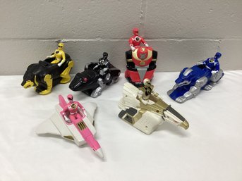 Complete 1995 Set Of 6 Saban Mighty Morphin Power Rangers With Vehicles