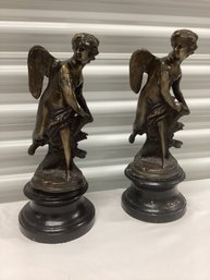 Pair Of Bronze Angel Statues