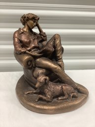 Signed Alice Heath Austin Sculpture Woman Reading With Dog