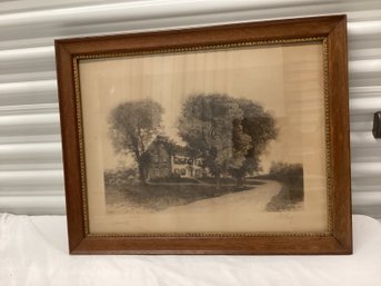 Antique LH King Pencil Signed The House Of Nathaniel Hawthorne Print