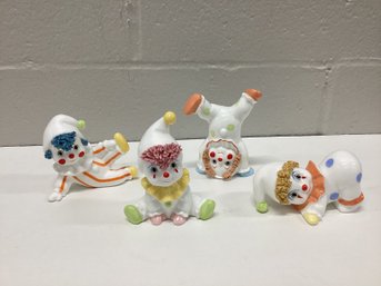 1983 Enesco Set Of 4 Spaghetti Hair Clowns