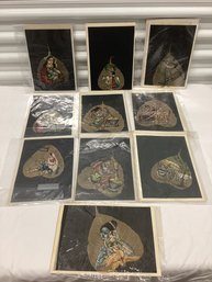 Vintage Hand Painted Peepal Leaf Greeting Cards