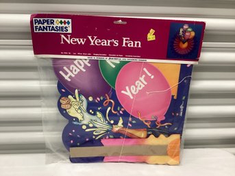 1989 Sealed Made In Denmark Amscan Happy New Year Honeycomb Paper Fan Decoration