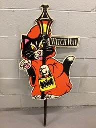 Vintage Black Cat Witch Way Halloween Sign Impact Plastics