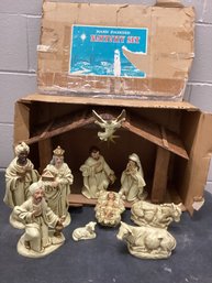 Vtg Japan Paper Mache Nativity Set Musical Manger