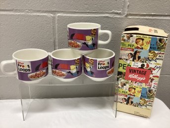 Set Of 4 Vintage Kelloggs Fruit Loops Stackable Mugs