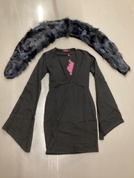 NWT Deep V Body Con Dress & Faux Fur Stole