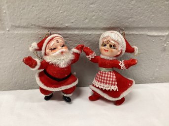 Vintage Flocked Santa & Mrs Claus