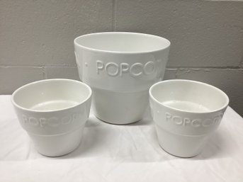 Crate & Barrel Made In Portugal Ceramic Popcorn Bowl 3 Piece Set