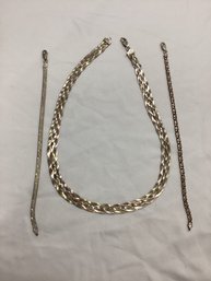 All Marked 925 Italy Braided Herringbone Necklace & Two Bracelets