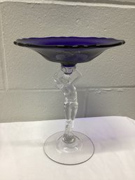 1940s Cambridge Nude Cobalt Blue Compote