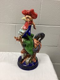 Unique Vintage Smoking Glazed Rooster Statue