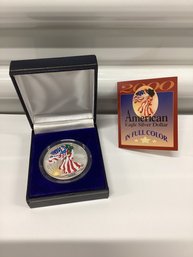 2000 American Eagle Silver Dollar In Full Color With COA