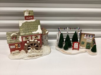 Department 56 1988 & 90 Snow Village Christmas Tree Lot & Granary