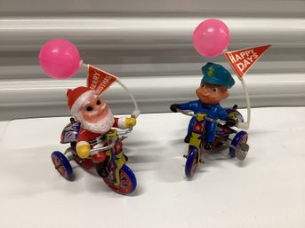 MCU Vintage Korea Santa & Police Man Wind Up Trikes