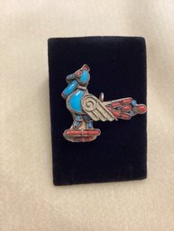 Hand Crafted Antique? Peacock Turquoise & Coral? Brooch/ Pendant