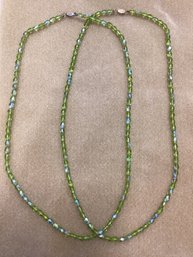 Pair Of Green Aurora Borealis Beaded Necklaces