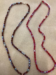 Pair Of Red Aurora Borealis Beaded Necklaces