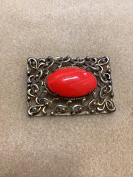 Stunning Red Bakelite? Large Cabochon Brooch