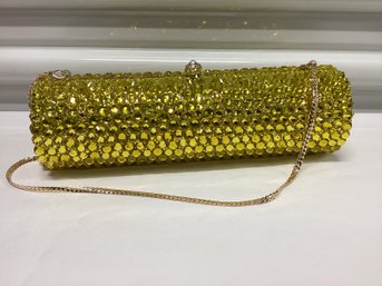 Bright Yellow Green Beaded Barrel Evening Purse