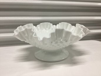 Signed Fenton Hobnail Crimped Edge Low Pedestal Bowl