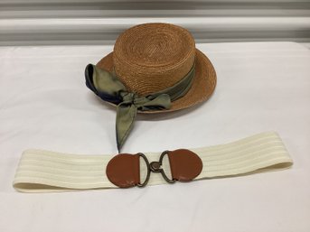 Instant Spring! Banana Republic Hat With Stretch & Leather Belt