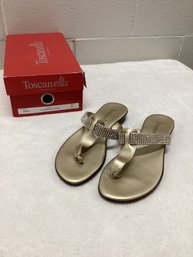 Hand Made In Italy Toscanella Platinum Rhinestone Accent Sandals