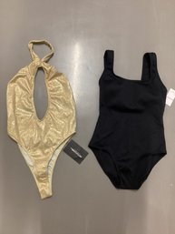 New With Tags Gold Halter Neck Cutout & Black Back Cut Out Swimsuits