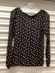 Ann Taylor Loft Sheer Sleeve Polka Dot Top