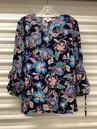 Norm Thompson Bell Sleeve With Tie Detail Paisley Floral Top