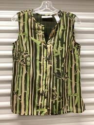 Liz Claiborne Villager Bamboo Print Sleeveless Button Up Top