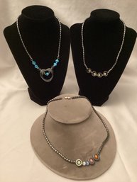 Trio Of Hematite Style Beaded Necklaces