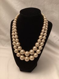 Vintage Signed G Silver Double Strand Graduated Faux Pearl Necklace