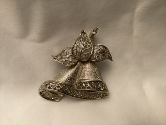 Signed Lisner Silver Tone Bell Brooch